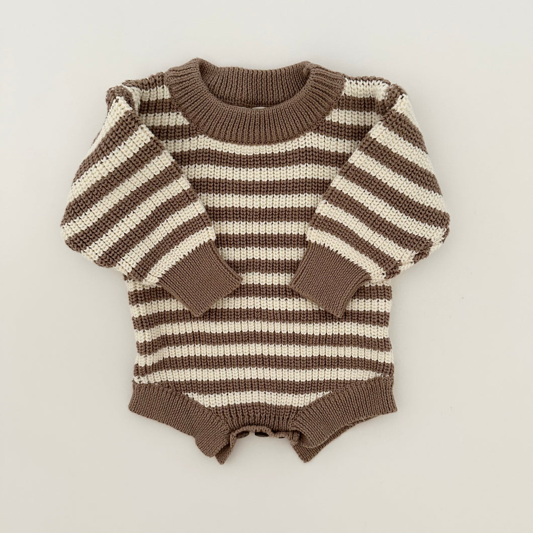 Dylan Knit Romper in Brown Stripes
