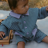 Scottie Romper in Purple Ash Stripe