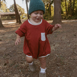 Cory Pocket Romper in Clay Red