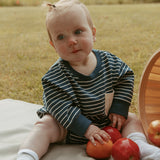 Harley Pocket Romper in Thin Deep Blue Stripe