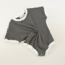 Load image into Gallery viewer, Ezra Waffle Romper in Black Stripes
