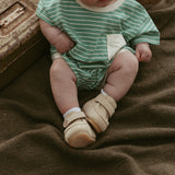 Cory Pocket Romper in Thin Mineral Green Stripe