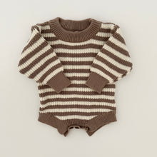 Load image into Gallery viewer, Dylan Knit Romper in Brown Stripes
