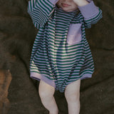 Harley Pocket Romper in Purple Ash Stripe