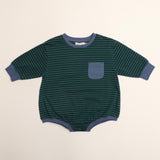 Harley Pocket Romper in Thin June Bug Stripe