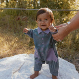Scottie Romper in Purple Ash Stripe
