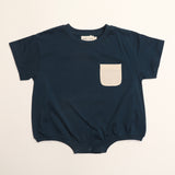 Cory Pocket Romper in Deep Blue