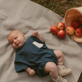 Cory Pocket Romper in Deep Blue