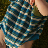Callie Romper in Thin Blue Green Stripe