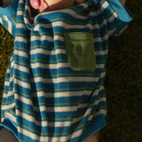 Callie Romper in Thin Blue Green Stripe