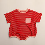 Cory Pocket Romper in Thin Aurora Red Stripe