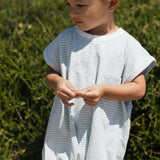 Benny Sleeveless Romper in Blue with White Stripes