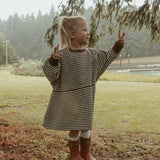 Kelsey Dress in Turtledove Chocolate Stripe