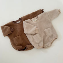 Load image into Gallery viewer, Sherpa Pocket Romper in Brown
