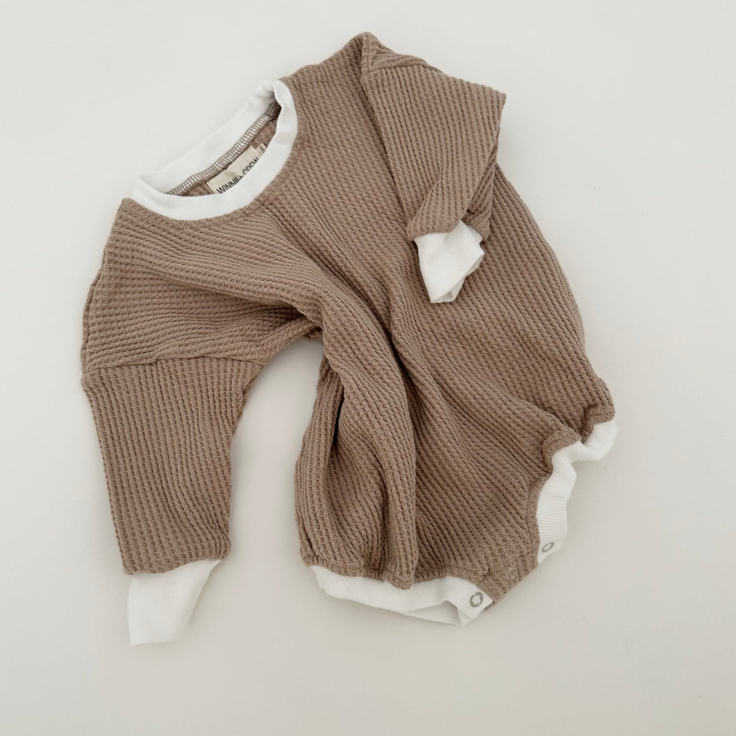 Weston Waffle Romper in Beige