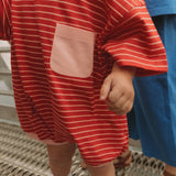 Cory Pocket Romper in Thin Aurora Red Stripe