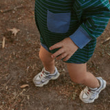 Harley Pocket Romper in Thin June Bug Stripe