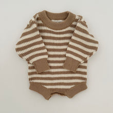 Load image into Gallery viewer, Dylan Knit Romper in Beige Stripes
