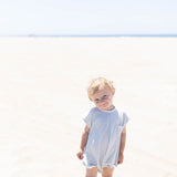 Benny Sleeveless Romper in Blue with White Stripes