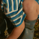 Sterling Set in Thin Blue Green Stripe