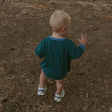 Harley Pocket Romper in Thin June Bug Stripe