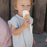 Benny Sleeveless Romper in Blue with White Stripes