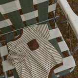 Cory Pocket Romper in Thin Chocolate Stripe
