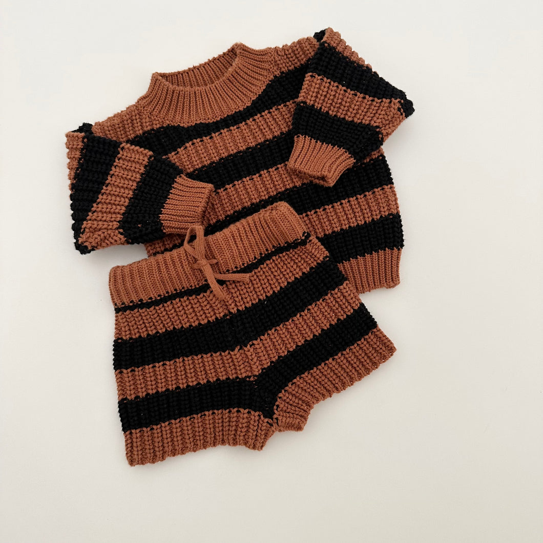 Billie Knit Set in Black and Burnt Orange Stripes
