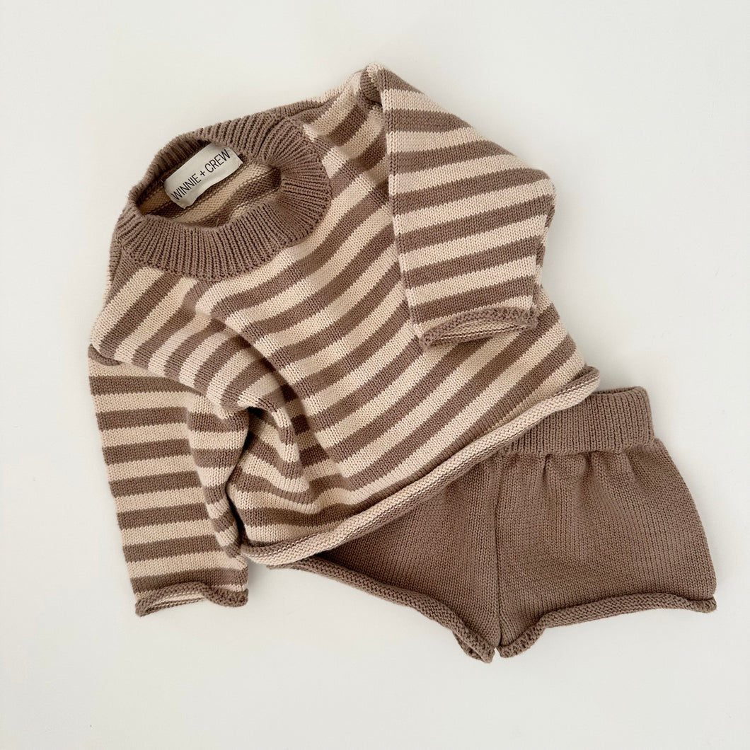 Bowie Knit Set in Brown Stripes
