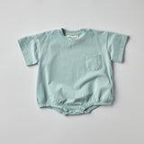 Cory Pocket Romper in Light Blue