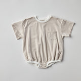 Cory Pocket Romper in Taupe Stripes