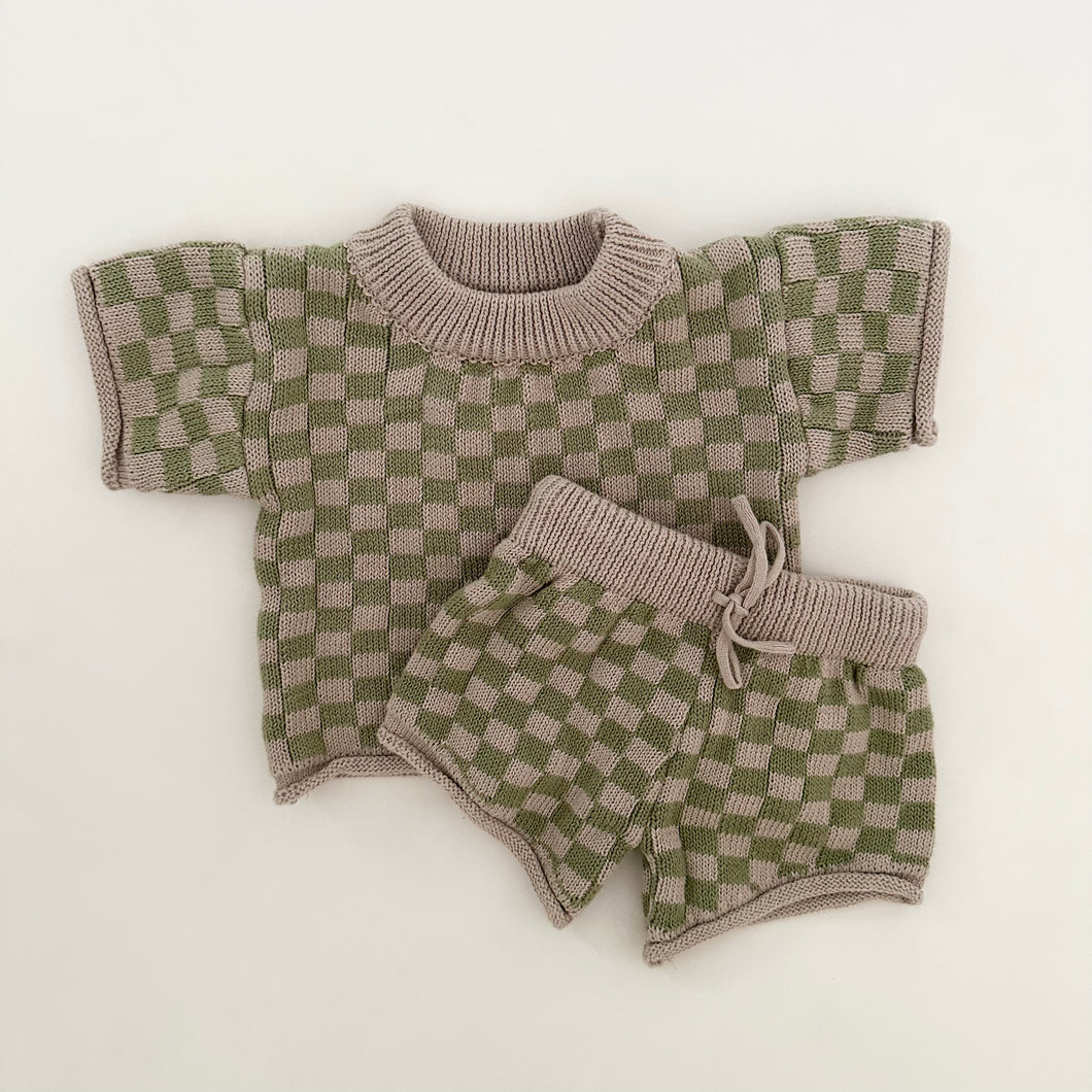 Checkered Knit Set in Green