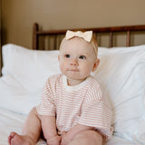 Cory Pocket Romper in Thin Pink Stripes