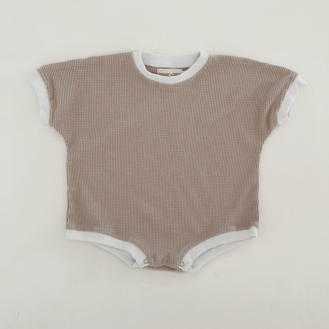 Ezra Waffle Knit Romper in Beige