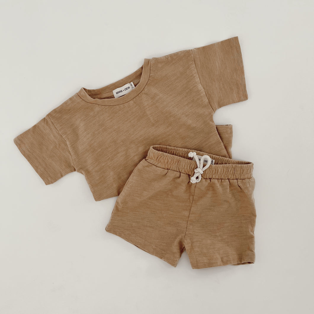 Parker Tee and Shorts Set in Muted Mustard