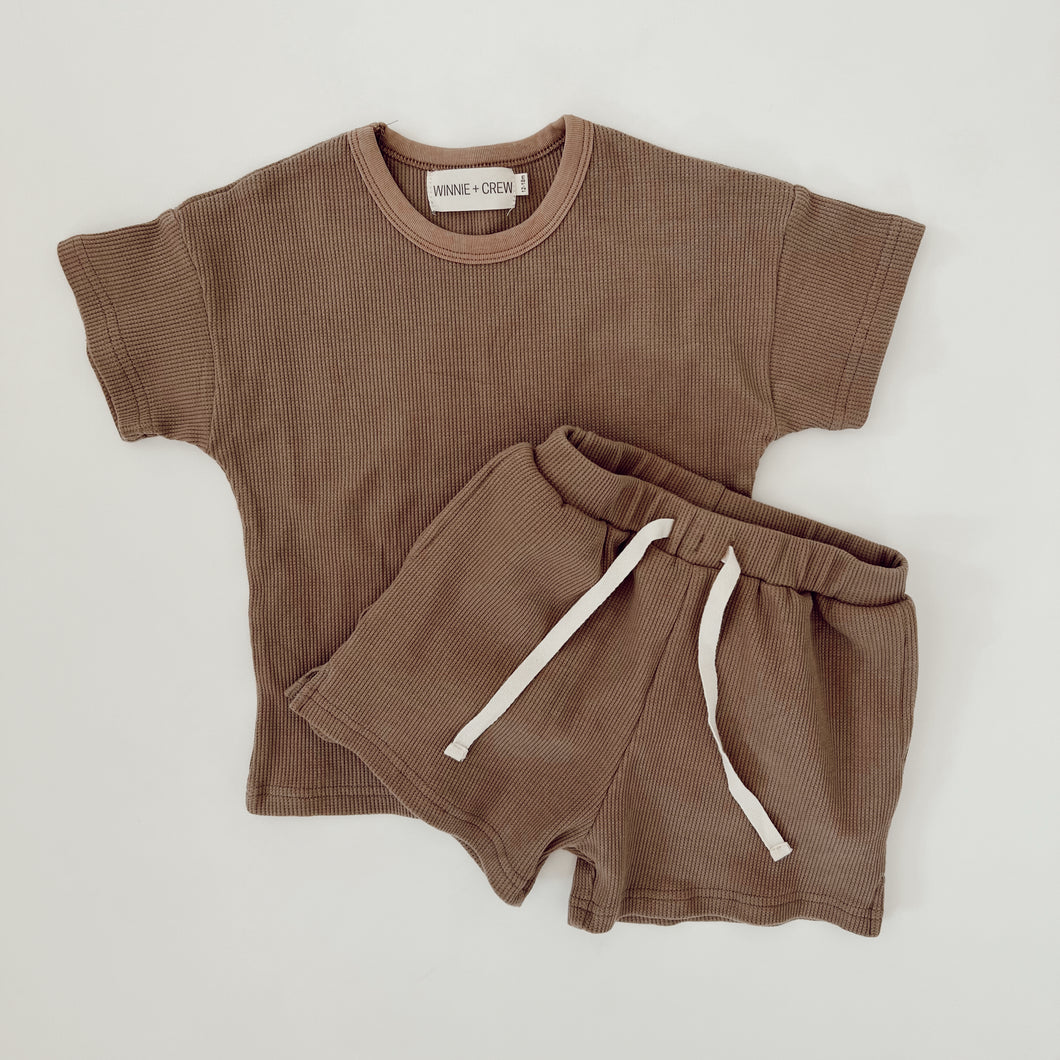 Rooney Waffle Knit Short Set in Brown