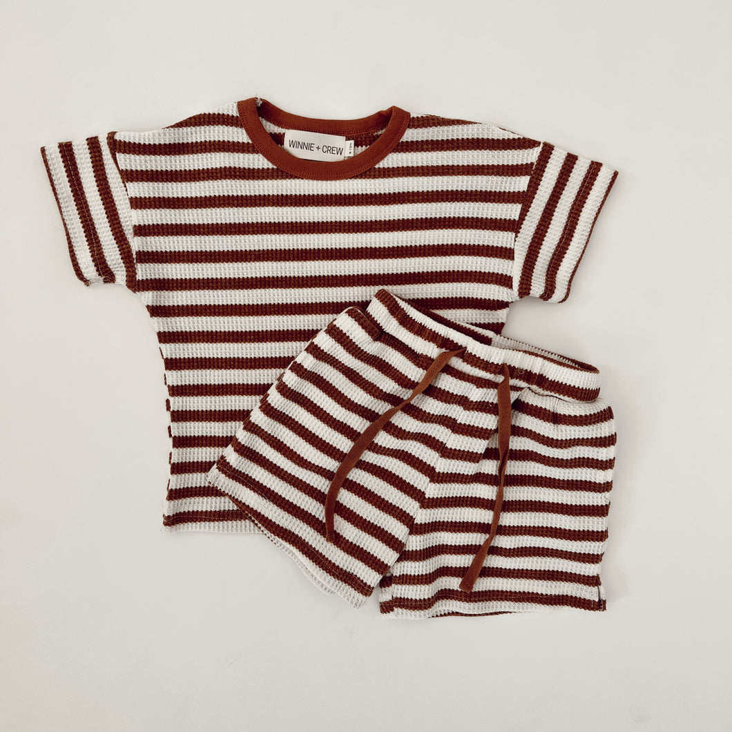 Rooney Waffle Knit Short Set in Orange Stripes