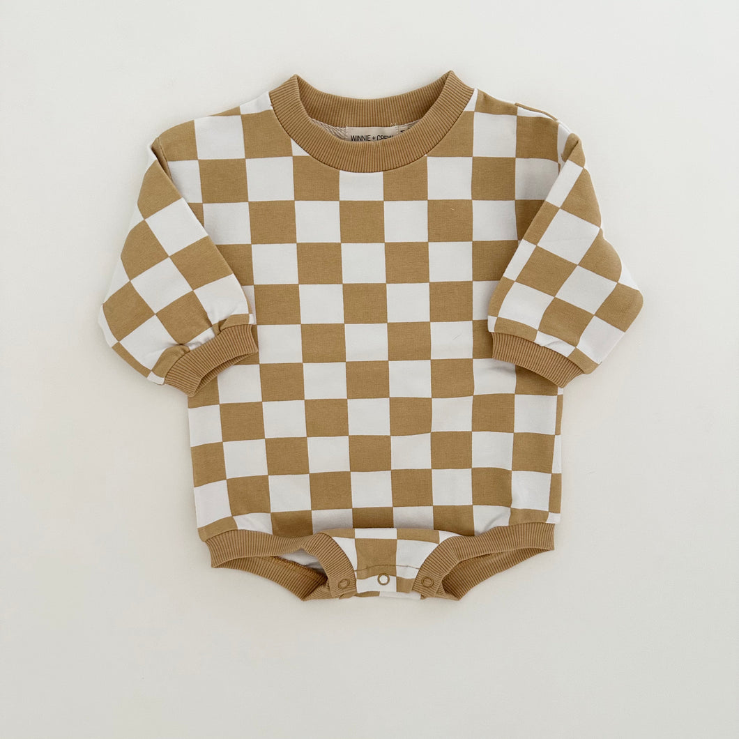 The Checkered Collection - Romper in Muted Mustard