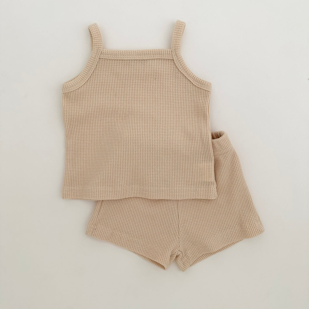 Sophie Waffle Tank Set in Cream